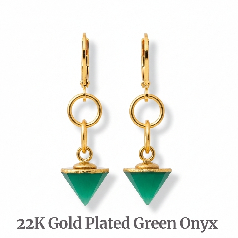 Gold Plated Green Onyx Earrings